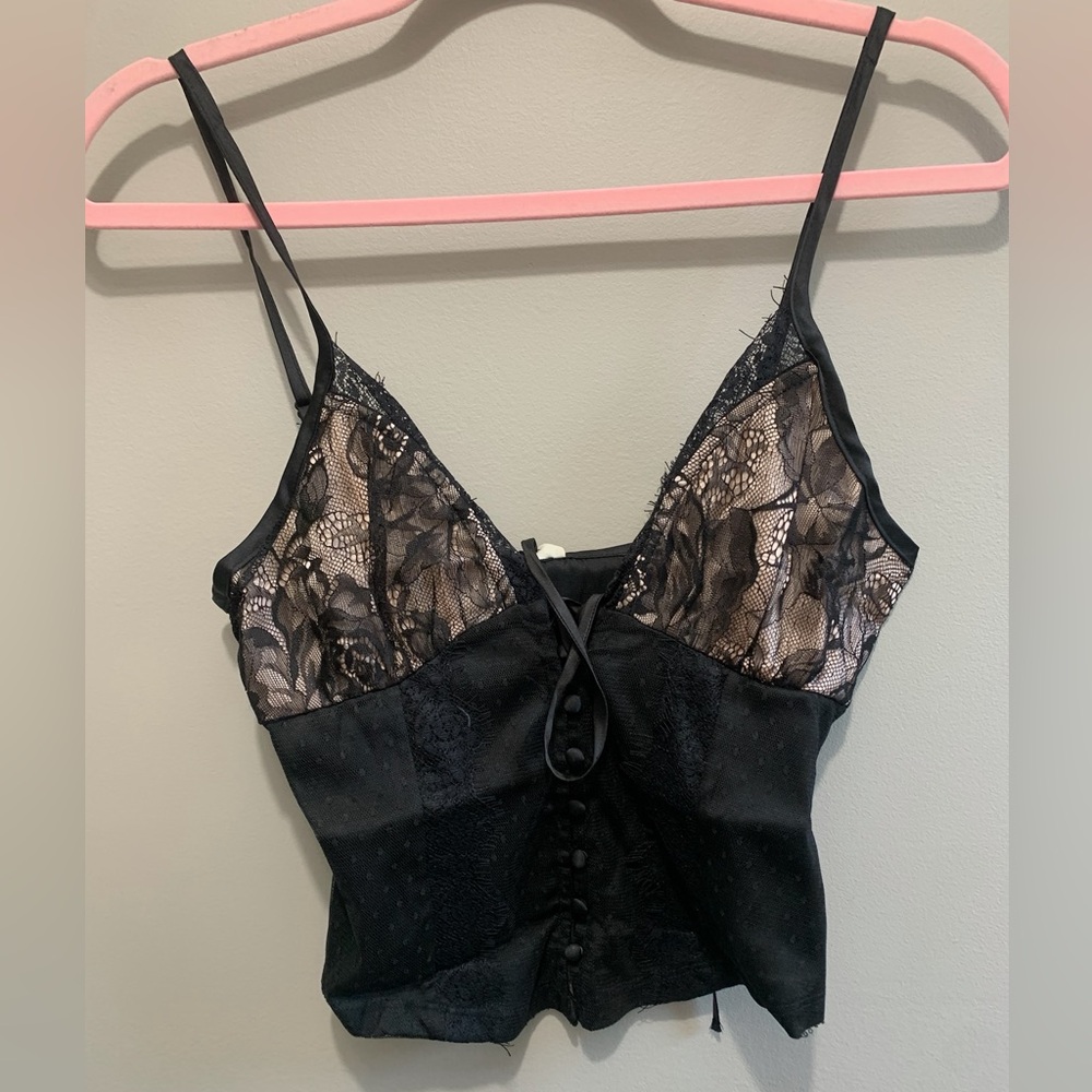 Free People Intimately Black Lace See Me Now Satin Camisole Top Size XS NWT Sexy - Picture 5 of 7